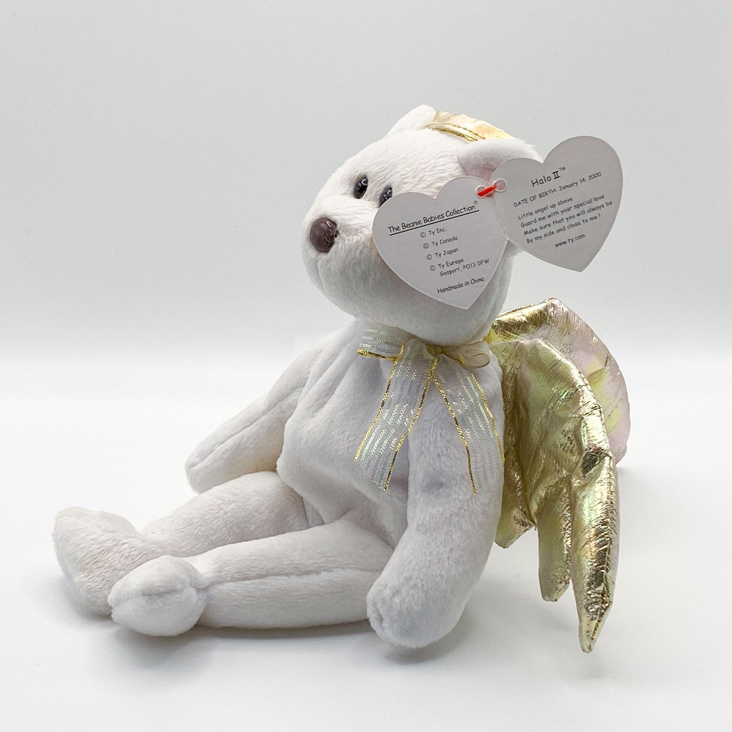 Stofftier: Weißer Teddy als Weihnachtsengel - Beanie Baby Halo II 2000