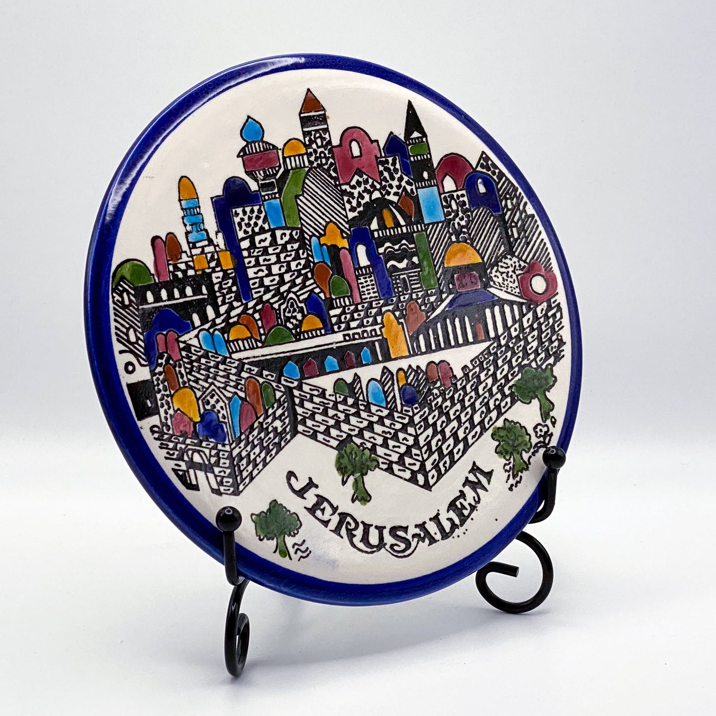 Teller: Farbenfrohes Jerusalem – Handbemalter Dekoteller als Hommage an die Heilige Stadt