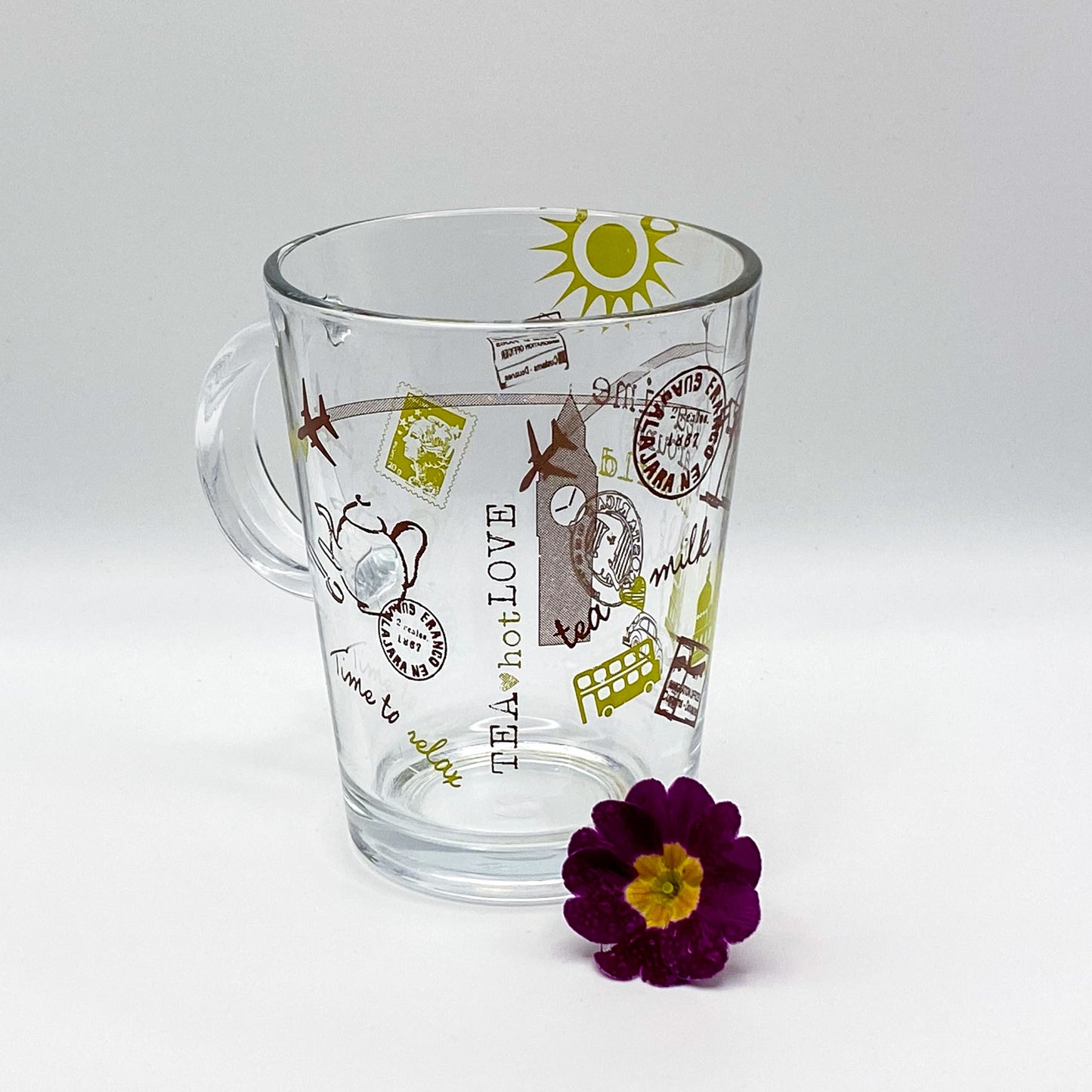 Becher-Set: Glasbecher "Tea Time" mit schönen Teemotiven - ein hübsches Becher-Paar