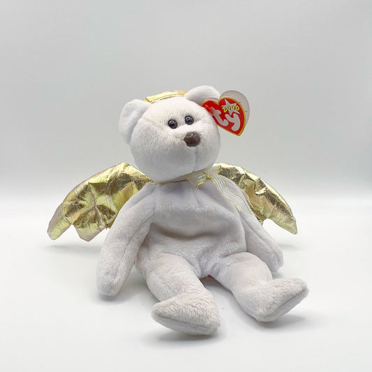 Stofftier: Weißer Teddy als Weihnachtsengel - Beanie Baby Halo II 2000