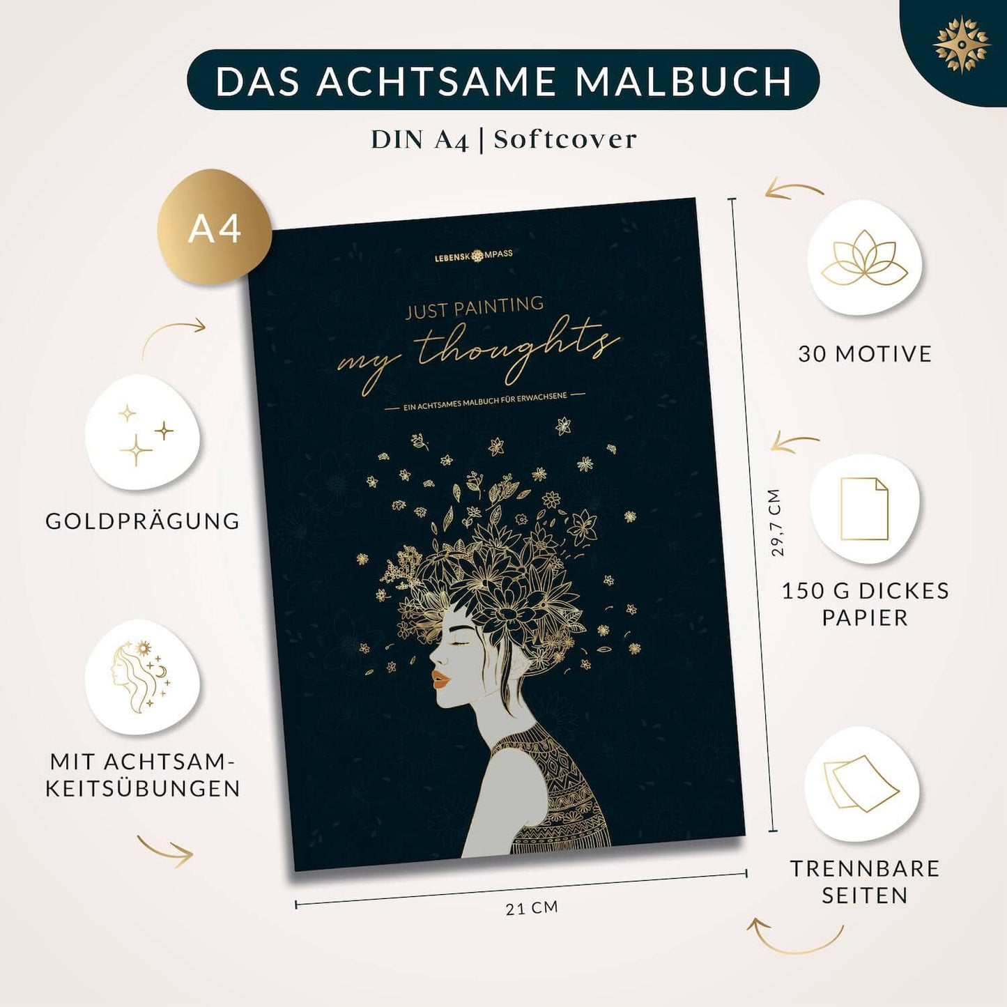 Malbuch - JUST PAINTING "my thoughts"- ein achtsames Malbuch für Erwachsene von Lebenskompass